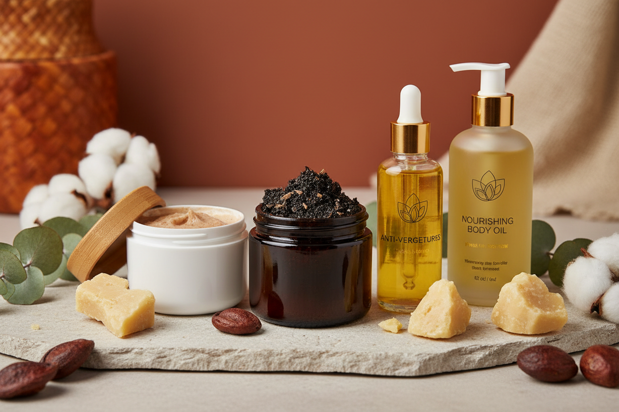 Gamme Complète Éclat Absolu – Savon Noir Peeling, Huile Activatrice, Sérum & Crème Hydratant